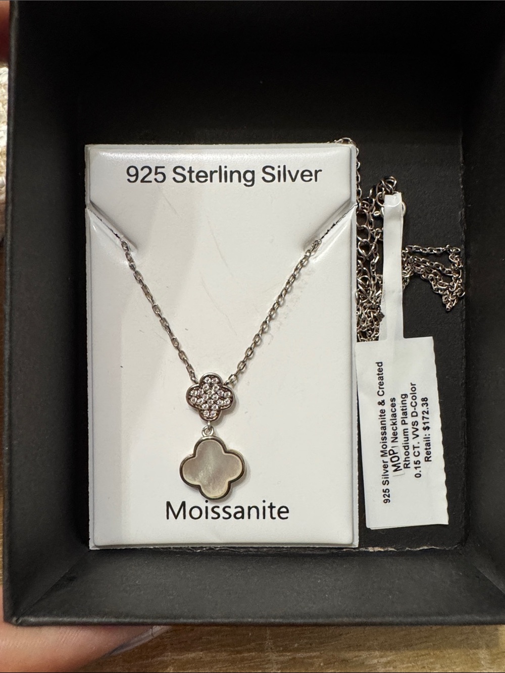 Mothers Day sale- Sterling Silver Moissanite Clover Pendant Necklace - Silver